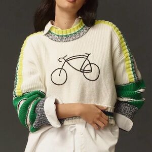 Anthropologie Daily Practice Le Tour Crop Crew-Neck Sweater Sz M Bike Cycling